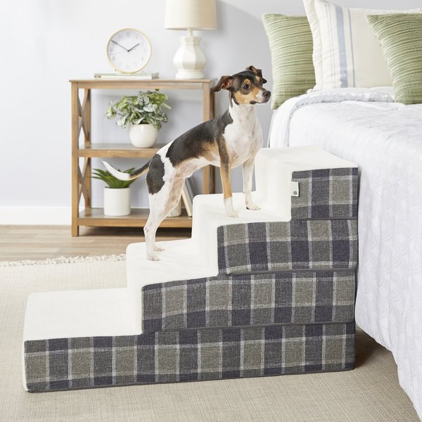 Zinus Easy Cat & Dog Stairs, Grey Checked, Large, 4-Step slide 1 of 6