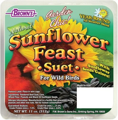 Brown's Garden Chic! Sunflower Feast Suet Cake Wild Bird Food, slide 1 of 1