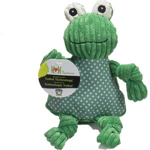 HuggleHounds Woodlands Durable Plush Corduroy Knottie Frog Squeaky Dog Toy, Large