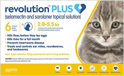 Revolution Plus Topical Solution for Cats, 2.8-5.5 lbs, (Gold Box), 6 Doses (6-mos. supply) slide 1 of 5