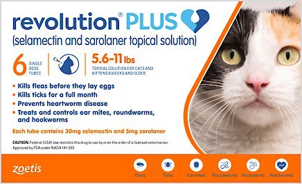 Revolution Plus Topical Solution for Cats, 5.6-11 lbs, (Orange Box), 6 Doses (6-mos. supply) slide 1 of 5
