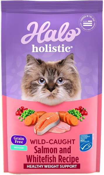 Halo Holistic Wild Salmon & Whitefish Recipe Grain-Free Healthy Weight Indoor Cat Dry Cat Food, 10-lb bag slide 1 of 10
