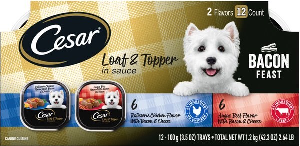 Cesar Bacon Feast Loaf & Topper Multipack Wet Dog Food Trays, 3.5-oz, case of 12 slide 1 of 9