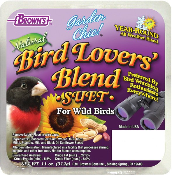 Brown's Garden Chic! Bird Lovers' Blend Suet Cake Wild Bird Food, 11-oz tray slide 1 of 1