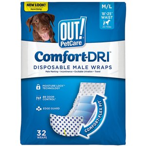 OUT! Disposable Male Dog Wraps, Medium/Large: 18 to 25-in waist, 32 count