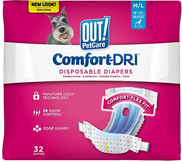 OUT! Disposable Female Dog Diapers, Medium/Large: 18 to 25-in waist, 32 count slide 1 of 8
