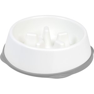 IRIS Slow Feeding Dog & Cat Bowl, Long Snouted, White/Grey, 4 cups