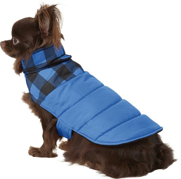 Frisco Boulder Plaid Insulated Dog & Cat Puffer Coat, Blue, X-Small slide 1 of 8