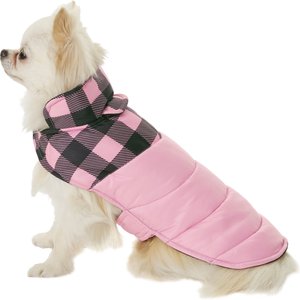 Frisco Boulder Plaid Insulated Dog & Cat Puffer Coat, Pink, X-Small