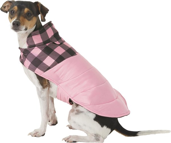 Frisco Boulder Plaid Insulated Dog & Cat Puffer Coat, Pink, Small slide 1 of 8