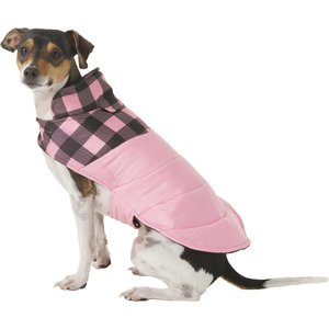 Frisco Boulder Plaid Insulated Dog & Cat Puffer Coat, Pink, Small