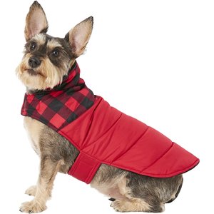 Frisco Boulder Plaid Insulated Dog & Cat Puffer Coat, Red, Medium