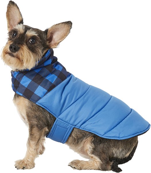 Frisco Boulder Plaid Insulated Dog & Cat Puffer Coat, Blue, Medium slide 1 of 8