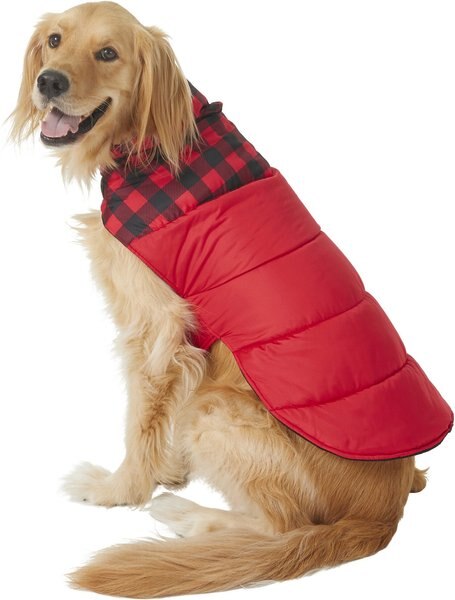Frisco Boulder Plaid Insulated Dog & Cat Puffer Coat, Red, XX-Large slide 1 of 8