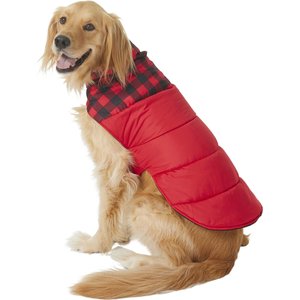 Frisco Boulder Plaid Insulated Dog & Cat Puffer Coat, Red, XX-Large