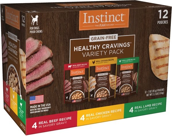 Instinct Healthy Cravings Grain-Free Cuts & Gravy Recipe Variety Pack Wet Dog Food Topper, 3-oz pouch, case of 12 slide 1 of 9