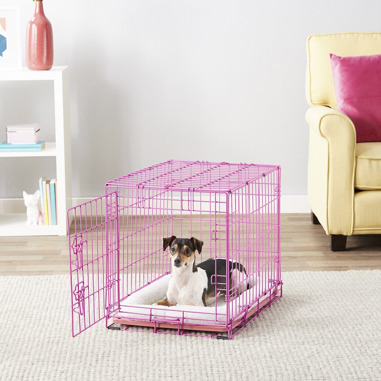 Dog Crate Pet Dog Puppy Cat Metal Foldable Carry Transport Training Cage Crate Pink 24