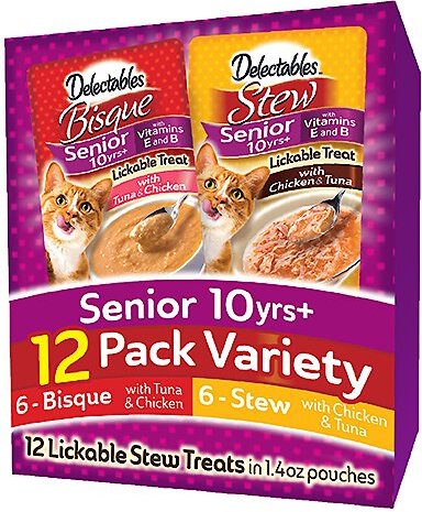Hartz Delectables Senior 10+ Stew & Bisque Variety Pack Lickable Cat Treats, case of 12 slide 1 of 9