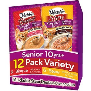 Hartz Delectables Senior 10+ Stew & Bisque Variety Pack Lickable Cat Treats, case of 12
