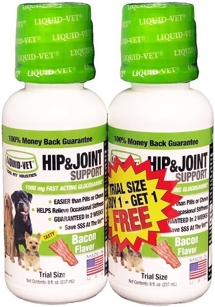 Liquid-Vet Hip & Joint Support Bacon Flavor Liquid Joint Supplement for Dogs, 8-oz bottle, 2-pack trial slide 1 of 4