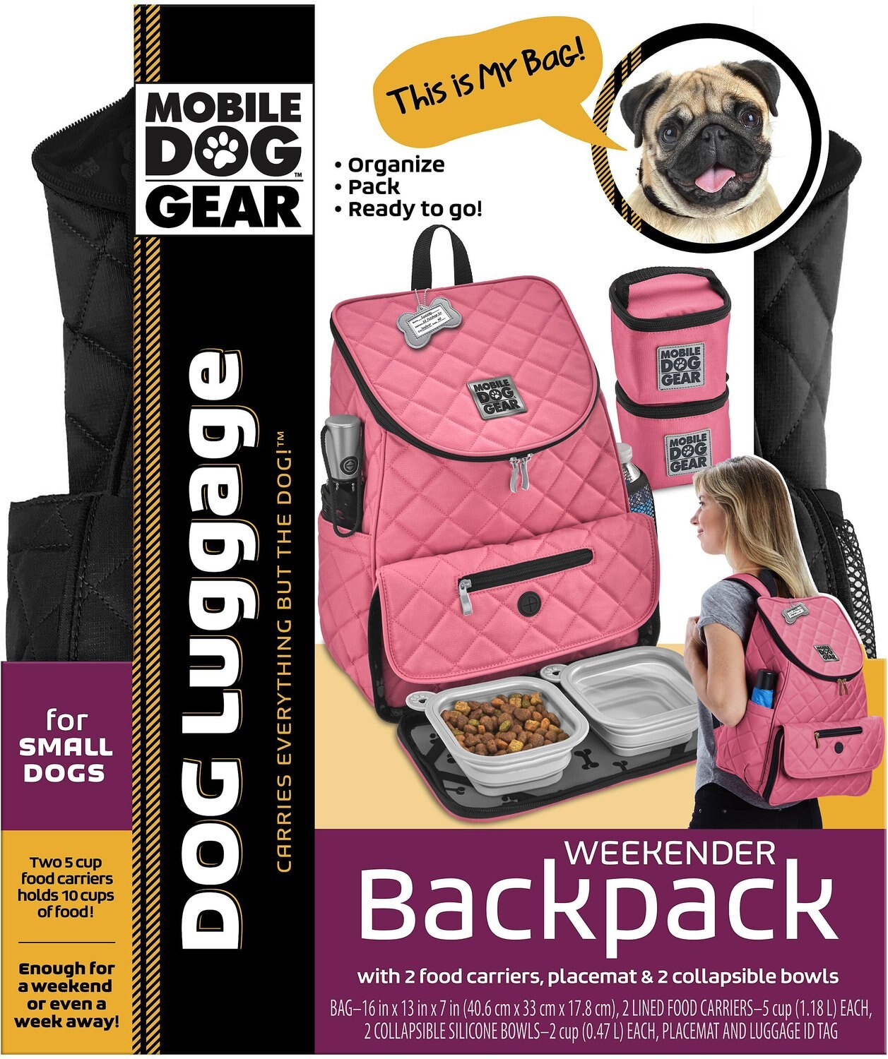 Overland Dog Gear Weekender Backpack Pet Travel Bag, Black - literacybasics.ca