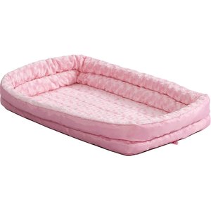 MidWest Quiet Time Fashion Plush Double Bolster Dog Crate Mat, Pink, 24-in