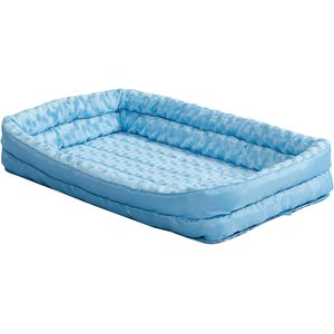 MidWest Quiet Time Fashion Plush Double Bolster Dog Crate Mat, Powder Blue, 22-in