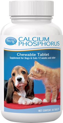 PetAg Calcium Phosphorus Cheese Flavored Chewable Tablets Supplement for Cats & Dogs, slide 1 of 1