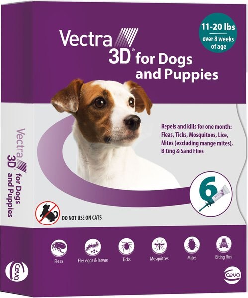 Vectra 3D Flea & Tick Spot Treatment for Dogs, 11-20 lbs, 6 Doses (6-mos. supply) slide 1 of 2
