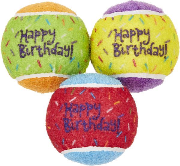 Frisco Fetch Squeaking Birthday Tennis Ball Dog Toy, 3-Pack slide 1 of 5
