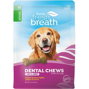 TropiClean Fresh Breath Hip & Joint Rawhide-Free Regular Dental Dog Treats, 10 count
