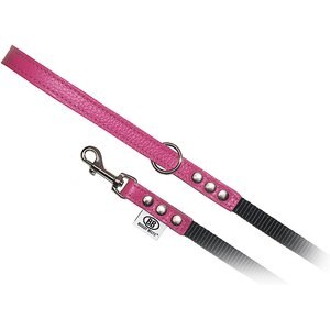 Buddy Belts Accent Leather & Nylon Dog Leash, Luxury Hot Pink, 4-ft long, 1/2-in wide