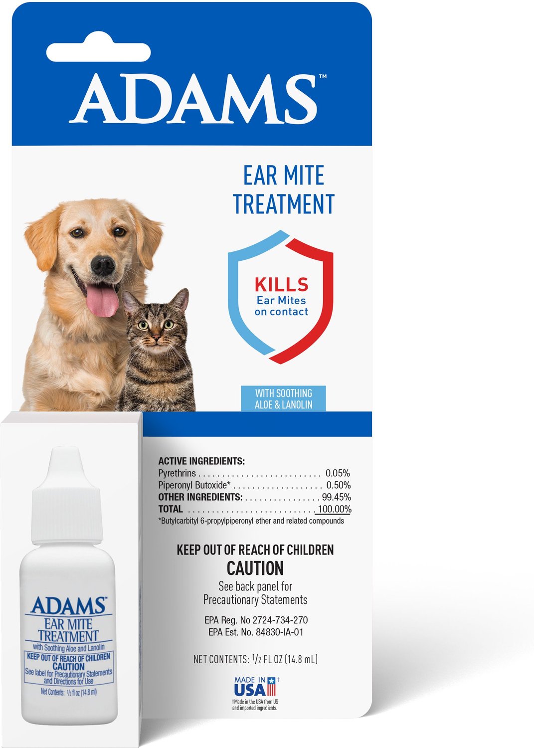 Adams Ear Mite Treatment for Dogs & Cats, 0.5oz bottle
