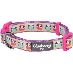 Blueberry Pet Spring Prints Nylon Dog Collar, Nighty Owls, Medium: 14.5 to 20-in neck, 3/4-in wide
