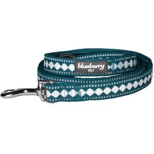Blueberry Pet 3M Jacquard Nylon Reflective Dog Leash, Teal Blue, Large: 4-ft long, 1-in wide