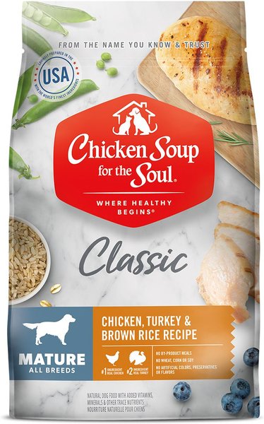 Chicken Soup for the Soul Mature Chicken, Turkey & Brown Rice Recipe Dry Dog Food, 13.5-lb bag slide 1 of 8
