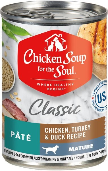 Chicken Soup for the Soul Mature Chicken, Turkey & Duck Recipe Canned Dog Food, 13-oz, case of 12 slide 1 of 7