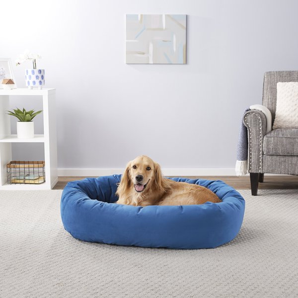 Frisco Velvet Round Bolster Dog Bed w/Removable Cover, Blue, X-Large slide 1 of 5
