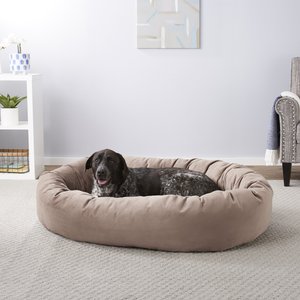 Frisco Velvet Round Bolster Dog Bed w/Removable Cover, Beige, XX-Large