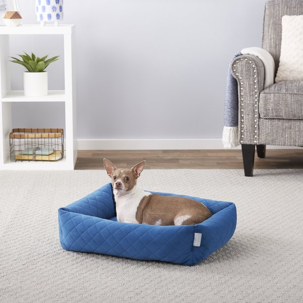 Frisco Velvet Rectangular Bolster Cat & Dog Bed, Blue, Medium slide 1 of 6