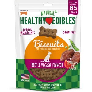 Nylabone Natural Healthy Edibles Grain-Free Biscuits Beef & Veggie Recipe Grain-Free Dog Treats, 65 count