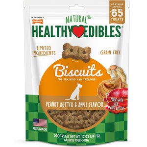 Nylabone Natural Healthy Edibles Grain-Free Biscuits Peanut Butter & Apple Recipe Grain-Free Dog Treats, 65 count