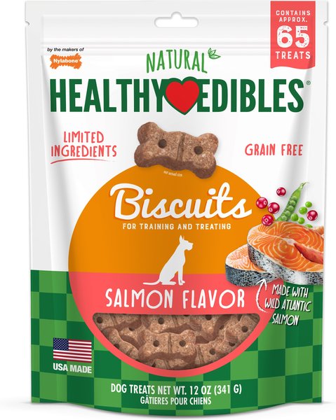 Nylabone Natural Healthy Edibles Grain-Free Biscuits Salmon Recipe Grain-Free Dog Treats, 65 count slide 1 of 9