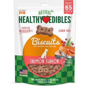 Nylabone Natural Healthy Edibles Grain-Free Biscuits Salmon Recipe Grain-Free Dog Treats, 65 count
