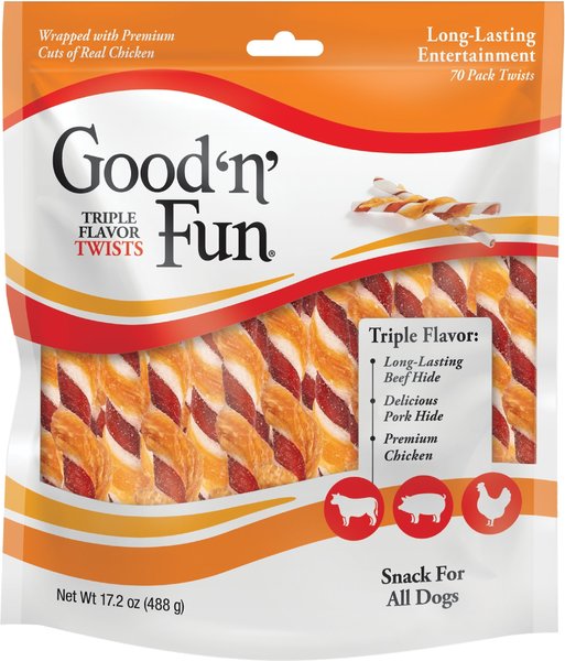 Good 'n' Fun Triple Flavor Chews Beef, Pork & Chicken Twists Dog Chews, 70 count slide 1 of 8