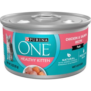 Purina ONE Healthy Kitten Chicken & Salmon Recipe Pate Wet Cat Food, 3-oz, case of 24