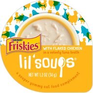 Friskies Lil' Soups Flaked Chicken in a Velvety Tuna Broth Lickable Cat Treat, 1.2-oz tub, case of 8
