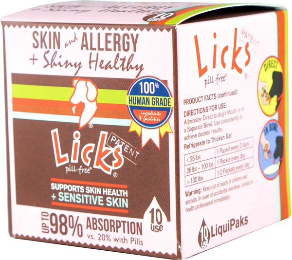 LICKS Pill-Free SKIN & ALLERGY Dog Supplement, 10 count slide 1 of 2