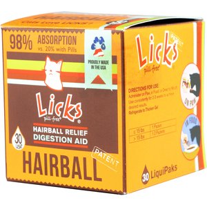 LICKS Pill-Free HAIRBALL Cat Supplement, 30 count