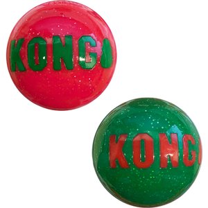 red and green Kong balls